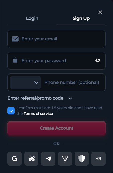 registration Sign up form with email and password