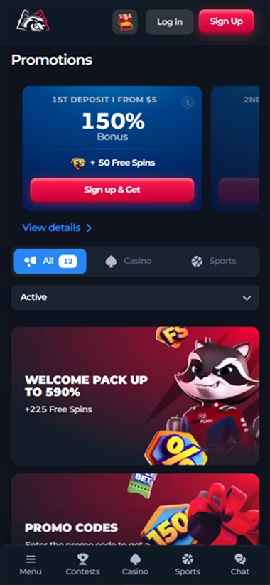 screen-2 Promotions page first deposit 150 percent bonus